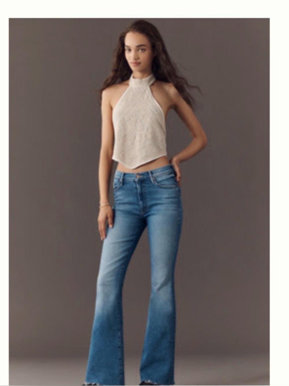 MOTHER Blue Cropped Flare Jeans